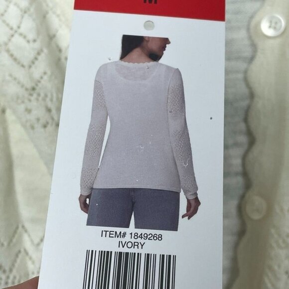 Frye Womens Ivory Cotton Button-Up Cardigan Sweater M Scallop Trim d0224 - Picture 6 of 8